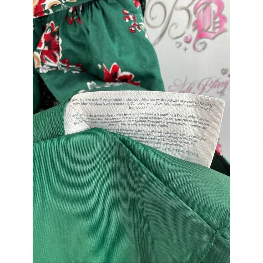 Carter's dress Green Floral Sleeveless Party Dress with Red and Cream Accents